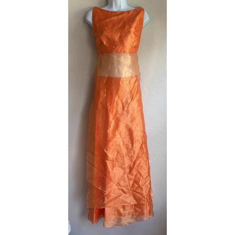 Vintage Y2K Gunne Sax Millenium 2000 Two Piece Maxi Dress Set 7 Orange Fairy